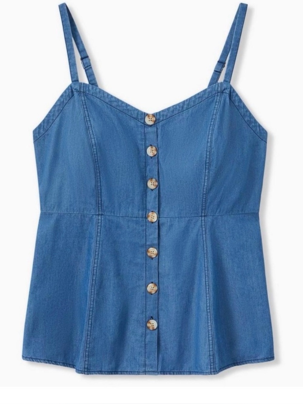 Torrid Blue Denim Chambray Smocked Back Button Detail Pullover Tank Size 1X